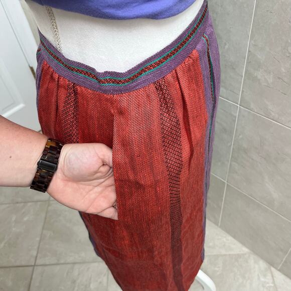 Vintage Colorblock Stripes Linen Skirt by Prophecy - Large - mid to long length - Picture 15 of 16